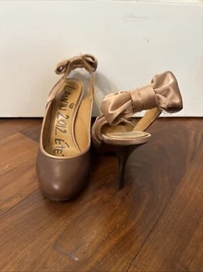 LANVIN Size 38 Brown Pink Leather Satin Slingback Pumps - Picture 1 of 4