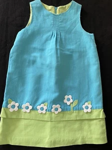 Florence Eiseman EUC Blue/Green Cotton/Linen Appliqué Fully Lined Dress-6yrs - Picture 1 of 8