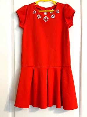 Vestido GYMBOREE Coral Cintura Caída Joya Plisado Falda Manga Gorra Niñas Talla 8 Foto 1 de 2