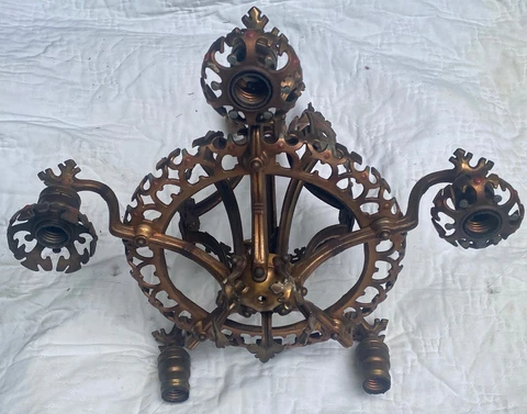 Vintage Light Fixture-1920s Chandelier by Lincoln-Gothic-Art Deco-Parts-Repair Cover