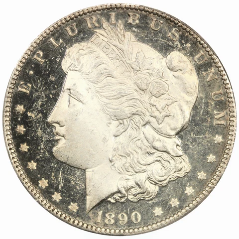 1890 PCGS MS62 DMPL Morgan Silver Dollar 837273 Cover