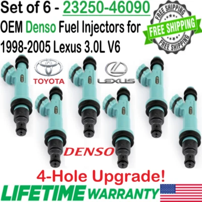 Genuine x6 DENSO 4-Hole Upgrade Fuel Injectors For 2001-2005 Lexus IS300 3.0L V6 - Image 1 of 4