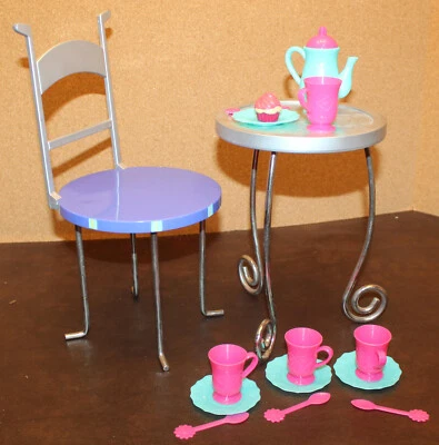 Battat 18" Doll Cafe'/Bistro Table Chair 14x14 Silver Plastic+Metal & Dishes - Image 1 of 4