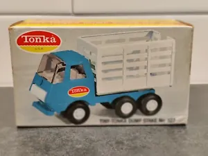 Brand New Tiny Tonka Dump Stake Truck No 527 Blue White Steel with Box NOS Mint - Picture 1 of 19