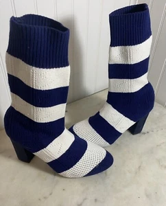 Cape Robbin 7 Perry-2 Rugby Striped Shirts Sock Bootie Blue & White EUC - Picture 1 of 6