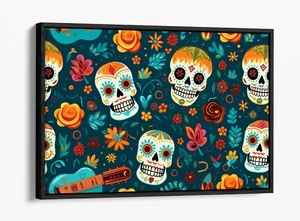 CALAVERA MEXICANA DÍA DE LOS MUERTOS - EFECTO FLOTANTE ENMARCADO LONA IMPRESIÓN ARTÍSTICA - Imagen 1 de 12