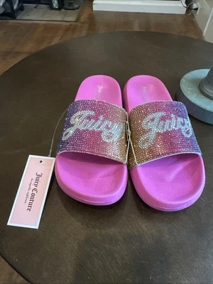 Pink Sparkly Juicy Couture Colorful Rhinestone Slides With Juicy Size 3 NWT - Image 1 of 4