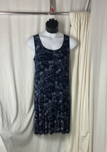 VETEMENTS Abito tubino Chico’s Travelers 2 12 L blu scivoloso stampa capanna palma tropicale