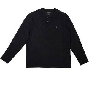 Allsaints Men Medium Rowe LS Henley Black Organic Cotton Relaxed Fit Shirt NWOT - Picture 1 of 6