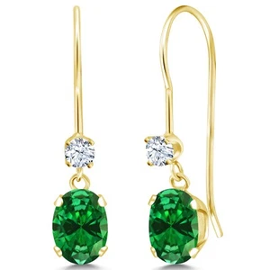 14K Yellow Gold Simulated Emerald French Wire Dangle Earrings For Women (1.46 - Picture 1 of 6