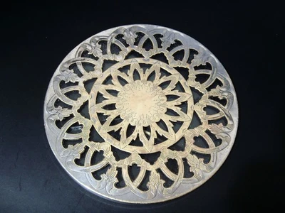 VINTAGE LARGE TEAPOT COASTER TRIVET 157mm SILVER PLATED BRASS W/ GLASS BASE A/F - Image 1 of 4