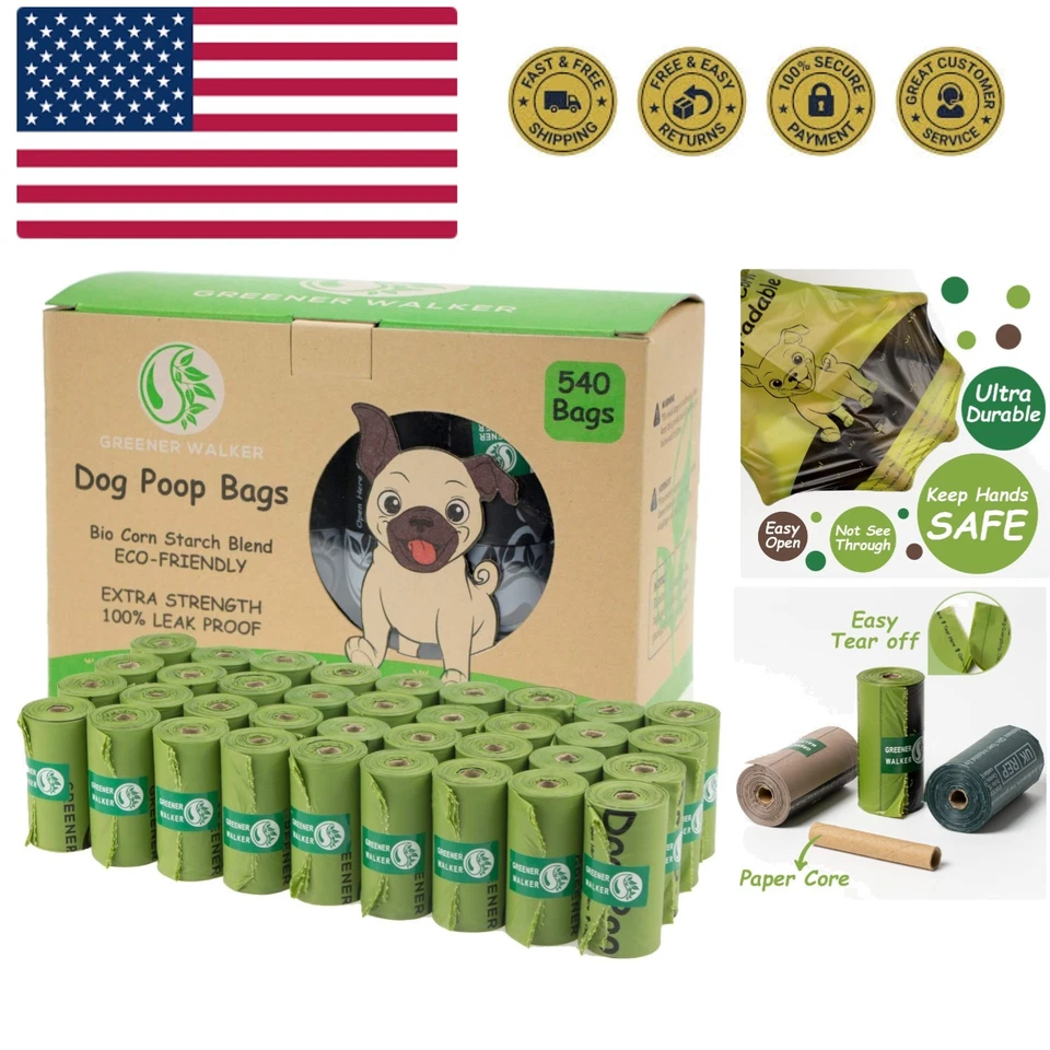 540 Bags Greener Walker Poop Bags for Dog Waste Extra Thick Strong 100 Leak