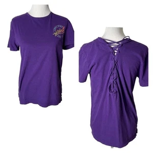 Victoria's Secret PINK Tee Lace Up Back Size XS Purple Retro Shirt Short Sleeve - Picture 1 of 8