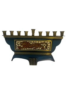 Antikes Dyagi massives Messing Mosaik David’s Löwe Menora Chanukka Made in Israel - Bild 1 von 13