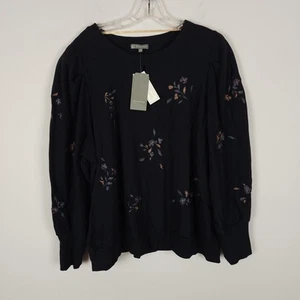 Wit & Wisdom Floral Embroidered Sweatshirt Dark Blue Shirred Keyhole Womens 3X - Picture 1 of 14
