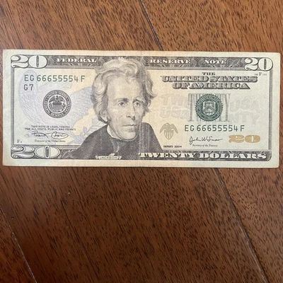 Fancy Serials Numbers “LADDERS” 4,5,6 Oldest $20 2004 EG(66655554)F 🔥 💎 🔥 - Image 1 of 4