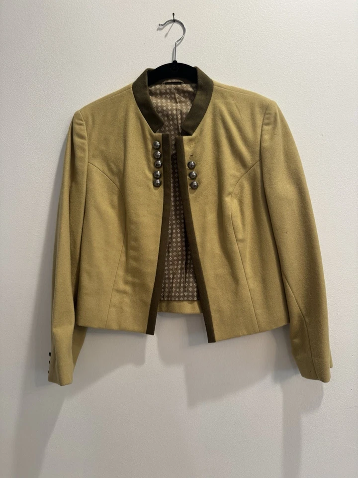 VTG 1960s German Cropped Jacket Greenish Khaki Silver Buttons Oktoberfest MCM - Image 1 of 4
