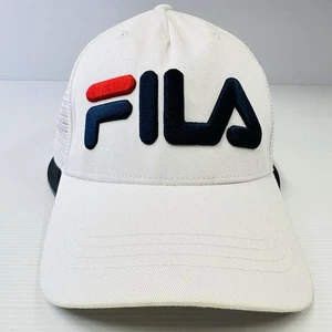 FILA Sports Mens Trucker Hat Cap Mesh White Blue Red Logo Snapback Adjustable - Picture 1 of 13