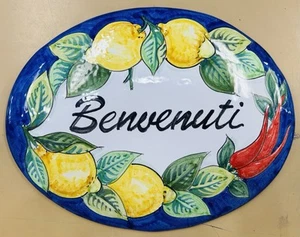Vietri Pottery- 10,1/2’’ x 8,1/2’’ Benvenuti Wall Plaque.made by hand in Italy - Picture 1 of 3