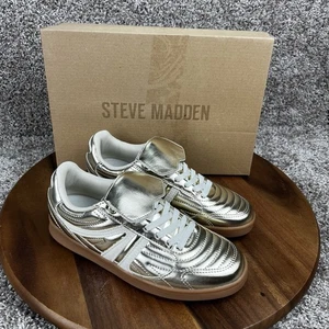 Size 6 - Steve Madden Women's Madrid Sneakers Shiny Metallic Gold Shoes - Picture 1 of 12