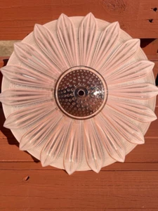 Antique Rose Pink Art Deco MCM Frosted Glass Sunflower Ceiling Light Shade 14" - Imagen 1 de 7