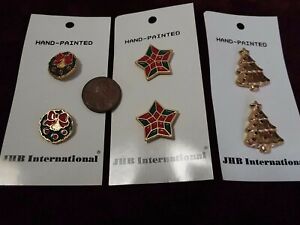 Vintage Sewing Craft Metal Hand Painted Holiday Christmas Buttons Tree Star Lot