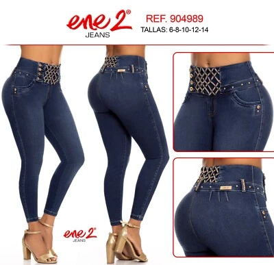 ENE2 JEANS MUJER COLOMBIANOS PUSH UP LEVANTA COLA LEVANTAMIENTO DE GLÚTEOS SEXY AZUL - Imagen 1 de 3