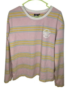Santa Cruz Original Striped Long Sleeve Shirt L - Pink Pastel Distressed - Picture 1 of 6