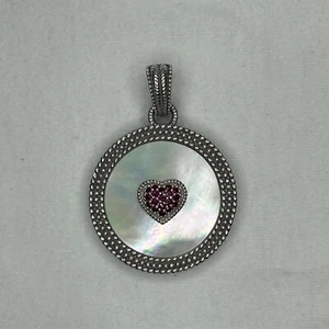 Judith Ripka Medalion Silver 925 Ruby Heart Round Reversible Pendant Enhancer - Picture 1 of 10