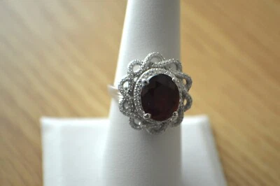 Anel de granada/moissanita de hessonita do Ceilão 5,20 ct ródio sobre prata fina tamanho 7 - Imagem 1 de 4
