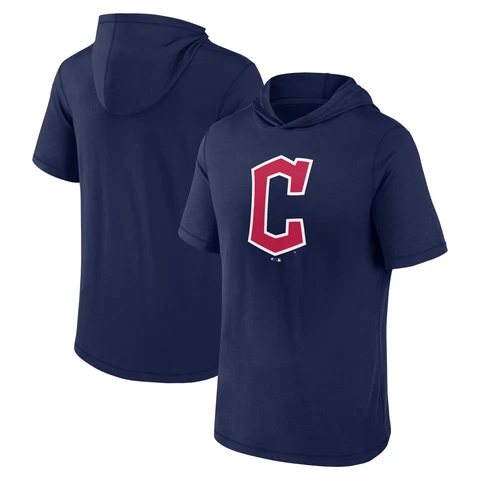 Men's Fanatics Branded Navy Cleveland Guardians Short Sleeve Hoodie T-Shirt Cover