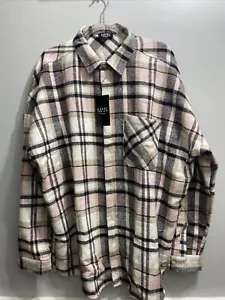 MAN Boohoo MAN Oversized Large Check Overshirt Light Pink XL Shacket Plaid NWT - Bild 1 von 8