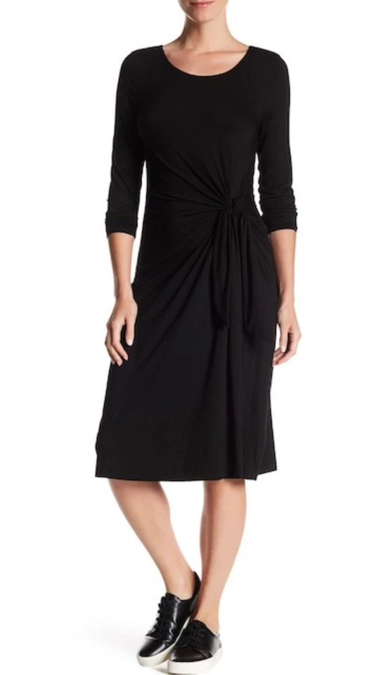 Three Dots Womens Black Whitney Long Sleeve Knit Twist Dress Size Large L133603 - Image 1 of 2