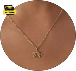 Dainty Gold Pendant Necklace for Women 14K Gold Plated Sun Necklaces Simple Gold - Picture 1 of 6