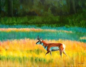 Scott Patton Art: "Late Afternoon: Pronghorn" Original Western Wildlife Painting - Picture 1 of 3
