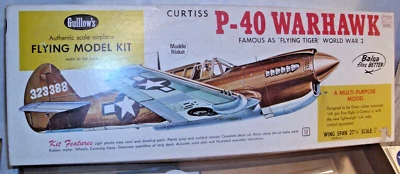GUILLOW'S CURTISS P-40 WARHAWK WWII RUBBER/GAS BALSA AIRPLANE MODEL KIT - Image 1 of 4