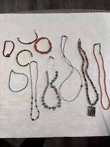 Lot Of 10 Beaded Necklaces & Bracelets Native, Navajo , Orange, Blue, Turqouise - Picture 1 of 24