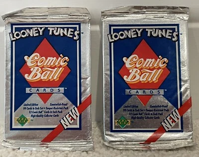 Pelota de cómic Looney Tunes 1990 (2) paquetes de papel de aluminio para tarjetas coleccionables sin abrir Foto 1 de 2