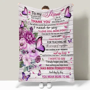 Butterfly Purple Floral Mothers Day Throw Blanket for Couch Bed Sofa Office - Picture 1 of 6