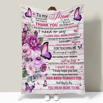 Butterfly Purple Floral Mothers Day Throw Blanket for Couch Bed Sofa Office - Image 1 of 4