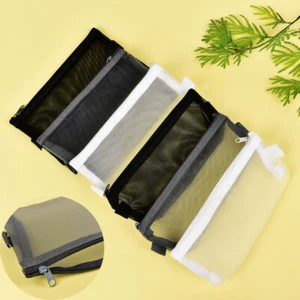 Bag School Exam Pencil Case S/L Transparent Nylon Stationery Simple Mesh Zipper - Picture 1 of 18