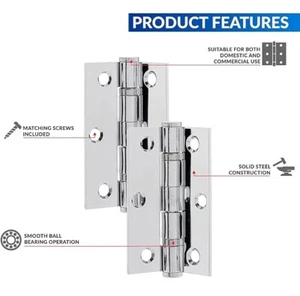 Internal Door Hinges Ball Bearing Fire Doors 3 inch (75mm) Pair & SCREWS - Picture 1 of 15