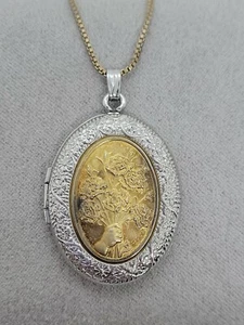 Sterling Silver 24K Vermeil FRANKLIN MINT Mother's Day Photo Locket Necklace COA - Picture 1 of 7