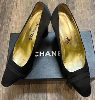 Zapatos sin cordones CHANEL vintage con puntera en bloque de gamuza negra talla 8,5 Foto 1 de 4