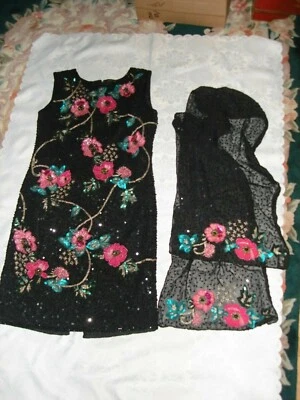 Hermoso Vestido Bufanda de Noche Único Original Diane Freis Cuentas Lentejuelas Talla 8 Foto 1 de 4