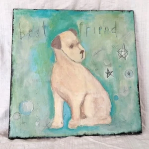 Keri Judd 'BEST FRIEND' Gemälde Terrier Hund Kunst Sterne blau grün 12x12 - Bild 1 von 6