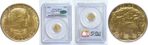 1922 Grant $1, Star Gold Commemorative PCGS MS-65 CAC Cover