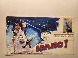 FDC Idaho Statehood Mountain Bluebird Skiing H/P 1990 - Picture 1 of 3