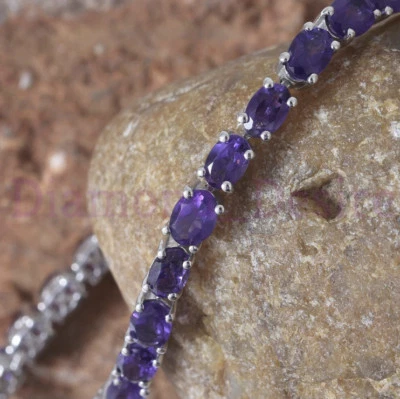 Brazalete Tenis Joya Amatista Oro Blanco en Plata de Ley 925 AAA 16ct TGW  Foto 1 de 4