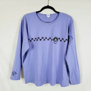 Crazy Shirts B. Kliban Cat Shirt Herren L Lavendel gefärbt Pfotenabdrücke Langarm - Bild 1 von 8